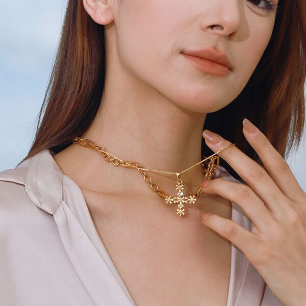 High-End Luxury Titanium Steel Cross Clavicle Chain European American Style Stainless Steel Fashion Pendant Necklaces - Image 2