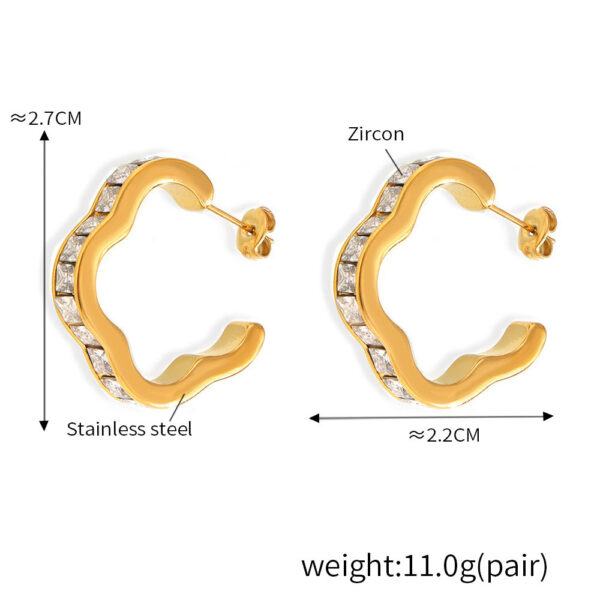 New Ins Style Flower Design Geometric Zirconia Stainless Steel Gold Plated Earrings - Image 2