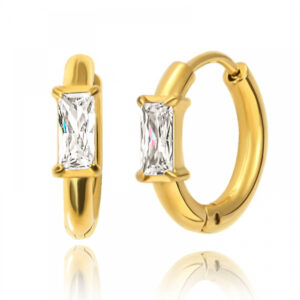 18K Gold Plated Stainless Steel Cubic Zircon Huggie Hoop Earrings for Women Trendy Silver Gold Colored CZ Zircon Hoop Huggie Earrings Jewelry Gifts for Women Girls Anniversary Wedding Earrings Gifts