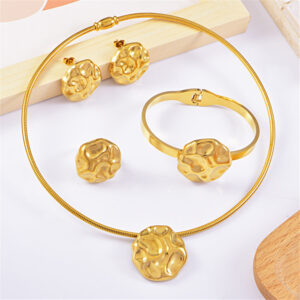 Gold Plated Stainless Steel Enamel Irregular Sports Pendant Necklace Stud earrings Ring Bracelet Jewelry sets for Women Trendy Boho Jewelry Gifts