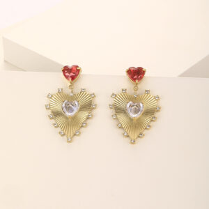 Stainless Steel Gold Plated 18K Inlaid Zirconia Irregular Heart Pendant Earrings Fashion Trend for Women Party Wear