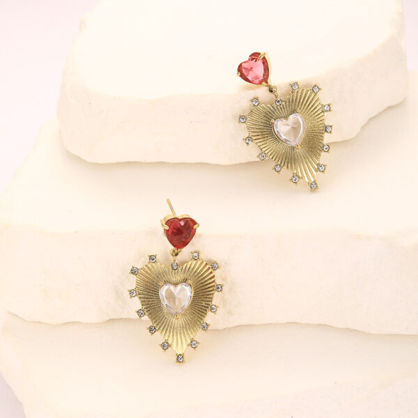 Stainless Steel Gold Plated 18K Inlaid Zirconia Irregular Heart Pendant Earrings Fashion Trend for Women Party Wear - Image 2