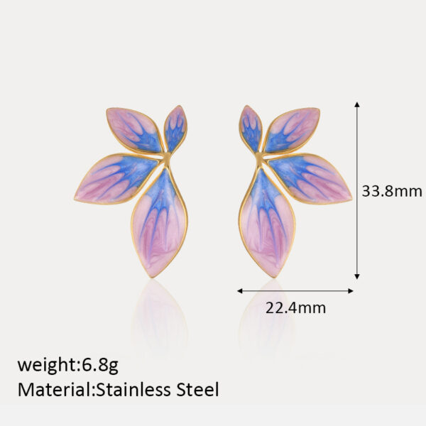 Stainless Steel Gold Plated 18K Drip Glaze Leaf Earrings Simple Fashion Trend Personality Suitable for Women Party Wear - Image 3