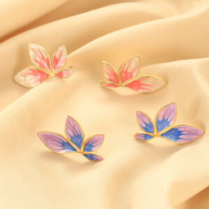 Stainless Steel Gold Plated 18K Drip Glaze Leaf Earrings Simple Fashion Trend Personality Suitable for Women Party Wear