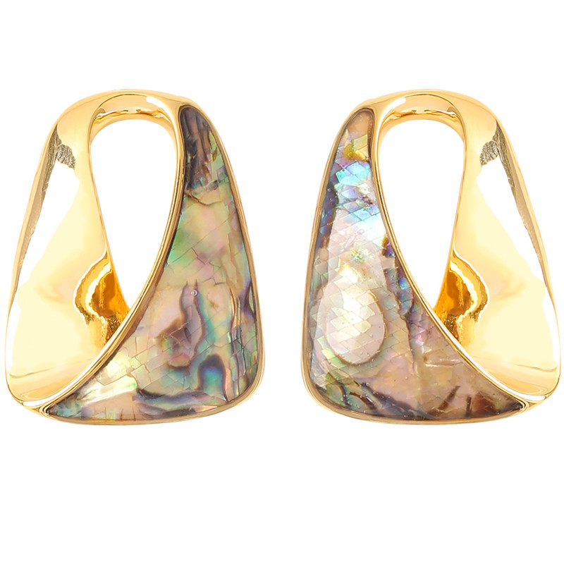 Fine Jewelry S925 Sterling Silver Post Gold Geometric Irregular Twist Paua Shell Chunky Hoop Earrings for Women Girls Boho Beach Party Drop Earrings Jewelry Gifts