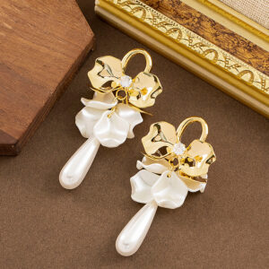 Fine Jewelry S925 Sterling Silver Post 18K Gold plated Hoops with Zircon Flower Stud Earrings Dangle Shell Flower Pearl Drop Earrings for Women