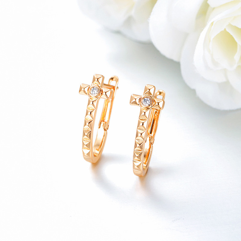 18K Gold Minimalist Rhinestone Cross Earrings U Shape Cross Hoop Earrings for Women Men Cross Loops Drop Earrings Jewelry Gifts
