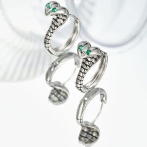 Silver Plated Green Rhinestone Snake Shape Hoop Earrings for Women Men Trendy Hoops Drop Earrings Jewelry Gifts