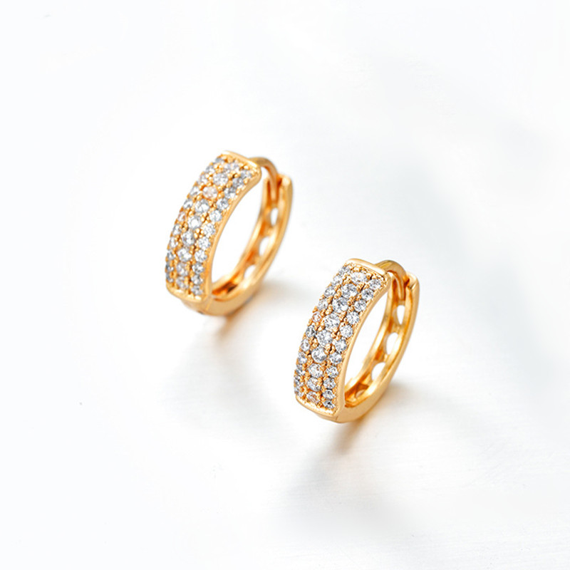 Dainty 18K Gold Plated Multiple Row Rhinestone Hoop Earrings Classic Diamond Ear Loops Drop Earrings for Women Girls Wedding Party Earrings Jewelry Gifts