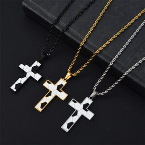 Trendy Sport Cross Necklace Silver Black Gold Plated Stainless Steel Enamel Football Cross Pendant Necklaces for Men Women Jewelry Gifts