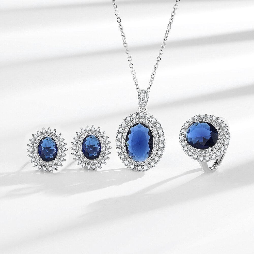 Dainty Jewelry Set CZ White Gold Diamond Pendant Necklace Ring Stud Earrings 3pc Sets for Women Party Wedding Jewelry Gifts