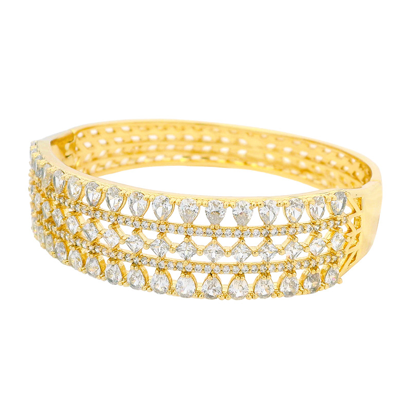 Fine Jewelry Dainty CZ Bangle for Women 14K Gold Plated Cubic Zirconia Chunky Cuff Bracelet Bangle for Women Wedding Wristband Gifts