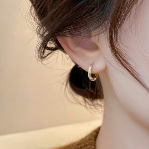 Dainty 18K Gold Plated Copper Paved Cubic Zirconia Twist CZ Huggie Hoop Earrings for Women Girls Fashion Jewelry Gifts