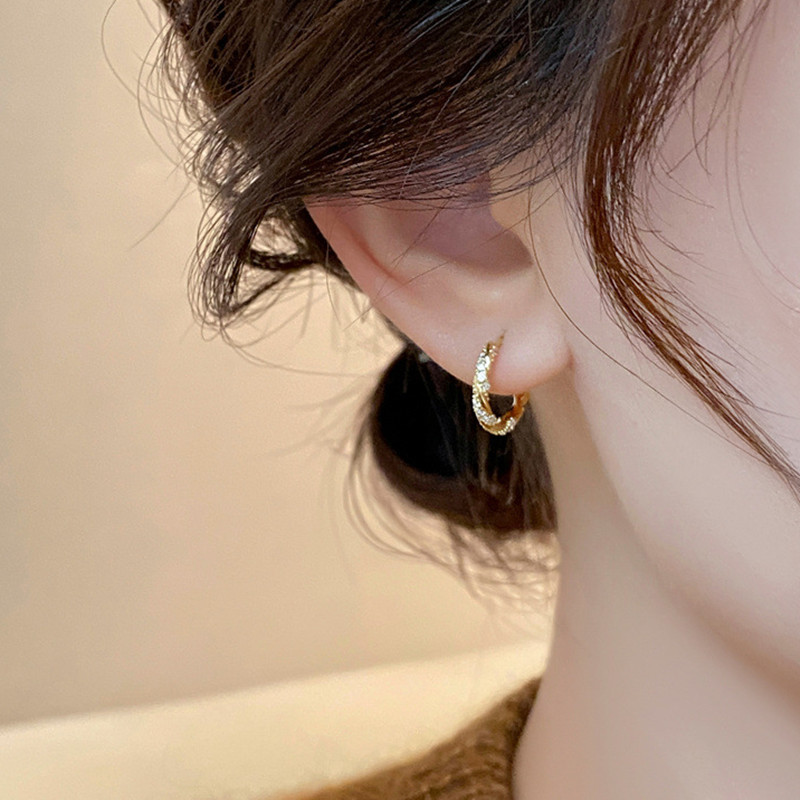 Dainty 18K Gold Plated Copper Paved Cubic Zirconia Twist CZ Huggie Hoop Earrings for Women Girls Fashion Jewelry Gifts