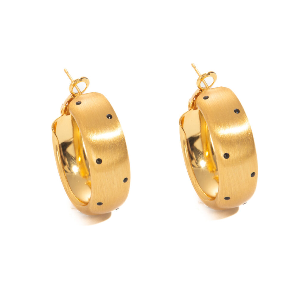 Elegant 925 Sterling Silver Post 18K Gold Plated Copper with Black Spots Exaggerated Chunky Open Hoop Earrings for Women Chic Jewelry Gifts