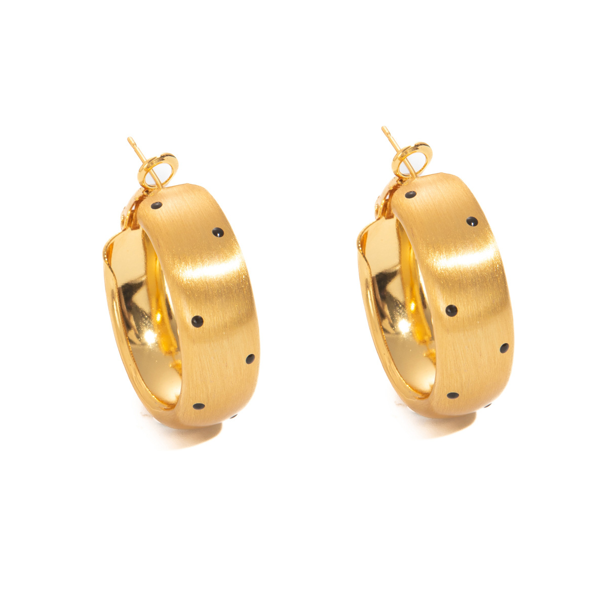 Elegant 925 Sterling Silver Post 18K Gold Plated Copper with Black Spots Exaggerated Chunky Open Hoop Earrings for Women Chic Jewelry Gifts