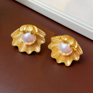 Luxury Gold Plated Pearl in Shell Stud Earrings for Women 925 Sterling Silver Post Shell Drop Earrings Jewelry Gifts