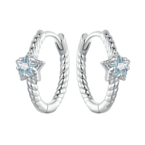 Fine Jewelry S925 Sterling Silver Hoop Earrings with Zircon Star Hoops Dangle Drop Earrings for Women Girls Jewelry Gifts