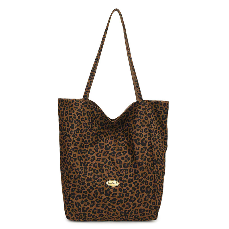 Chic Brown Leopard Print Large Canvas Bag for Women Custom Logo Tote Bags Trendy Shoulder Bags Ladies Handbags