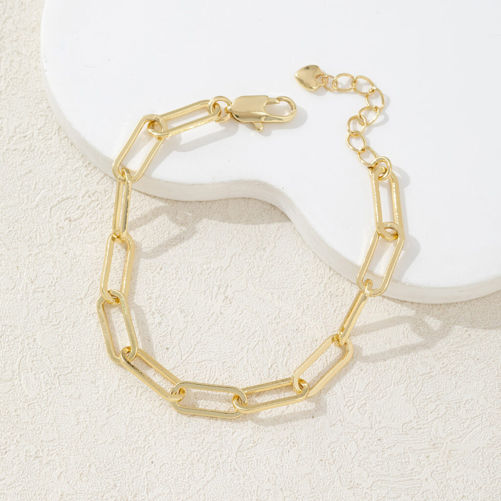 Chic Chunky Link Chain Bracelets Gold Plated Paperclip Shape Chain Wrist Cuff Bracelet Bangle for Men Women Jewelry Gifts