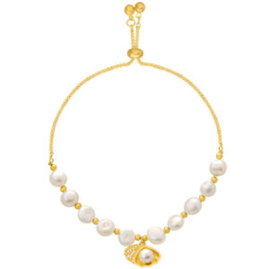 Dainty Irregular Imitation Pearl Bracelet for Women with Rhinestone Shell Charm Bracelets for Girls Gold Adjustable Bracelet Jewelry Gifts