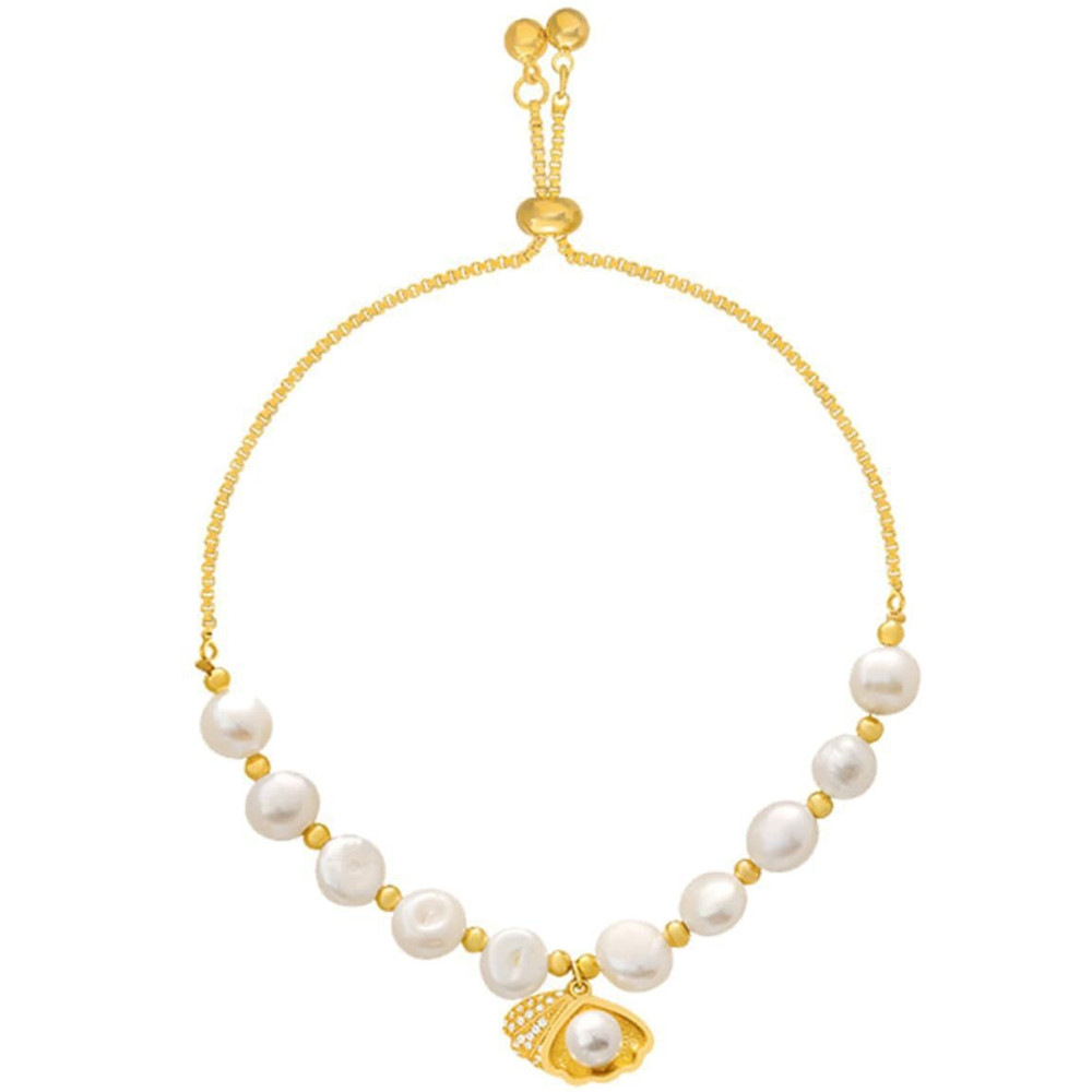 Dainty Irregular Imitation Pearl Bracelet for Women with Rhinestone Shell Charm Bracelets for Girls Gold Adjustable Bracelet Jewelry Gifts