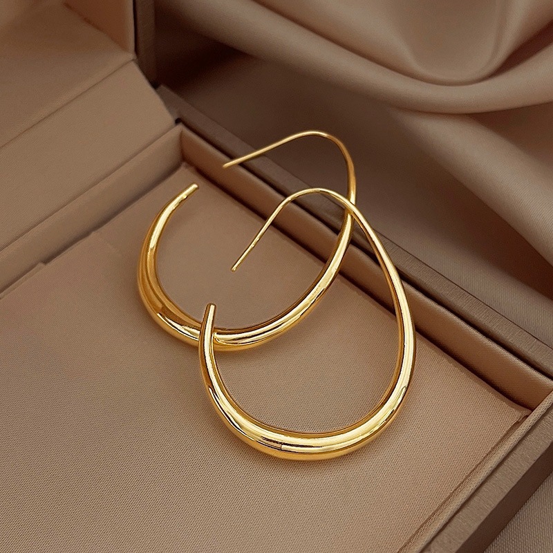 Personalized 18K Gold White Gold Copper Simple Plain Open Drop Hoop Earrings for Women Elegant Jewelry Gifts