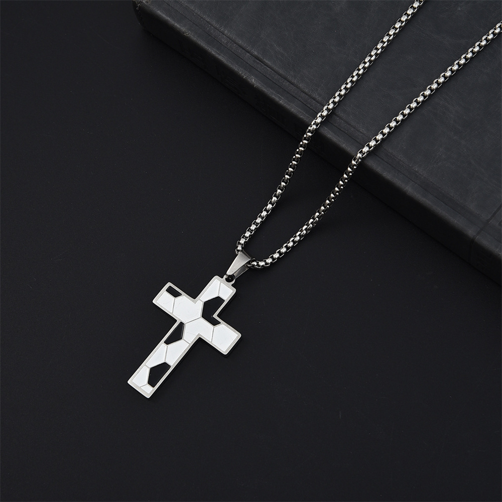 Trendy Sport Cross Necklace Silver Black Gold Plated Stainless Steel Enamel Football Cross Pendant Necklaces for Men Women Jewelry Gifts - Image 8