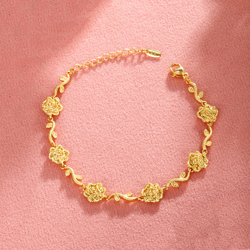 Romantic 24K Gold Plated Rose Branch Link Bracelet for Women Dainty Adjustable Rose Beaded Bracelets for Girls Valentines Mother Day Gifts - Image 2