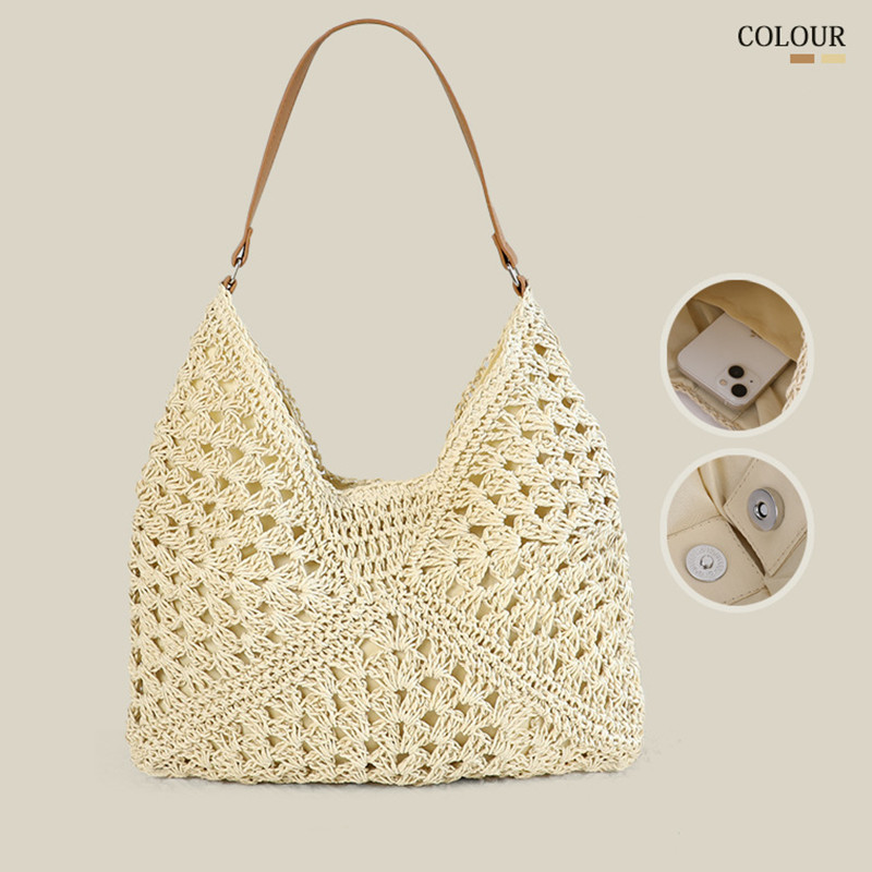 Women Woven Bags Beautiful Straw Woven Hollow Bags for Ladies Fashionable Shoulder Bag Lady Handbag - Image 2