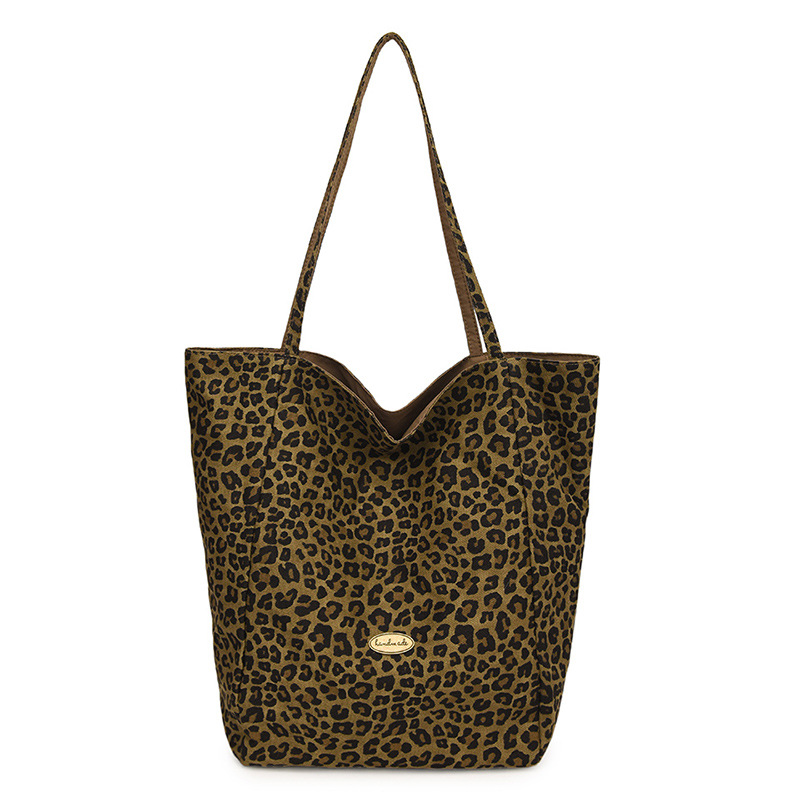 Chic Brown Leopard Print Large Canvas Bag for Women Custom Logo Tote Bags Trendy Shoulder Bags Ladies Handbags - Image 2