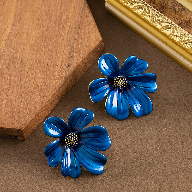 S925 Sterling Silver Post Earrings Colored Painted Flower Stud Earrings for Women Trendy Bohemian Dainty Flower Earrings for Girls Wedding Party Jewelry Gifts - Image 2