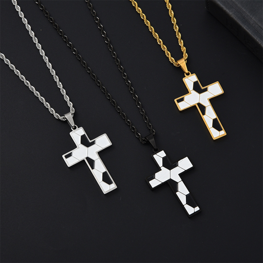 Trendy Sport Cross Necklace Silver Black Gold Plated Stainless Steel Enamel Football Cross Pendant Necklaces for Men Women Jewelry Gifts - Image 2