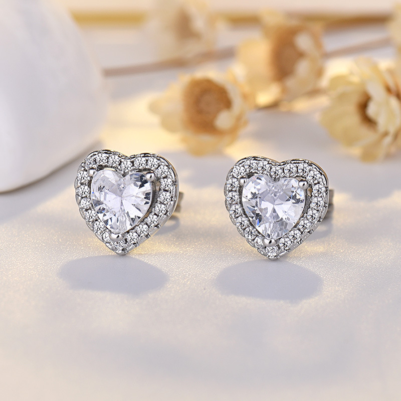Dainty 18K Gold White Gold CZ Love Heart Stud Earrings for Women S925 Sterling Silver Post Wedding Earrings for Girls Romantic - Image 2