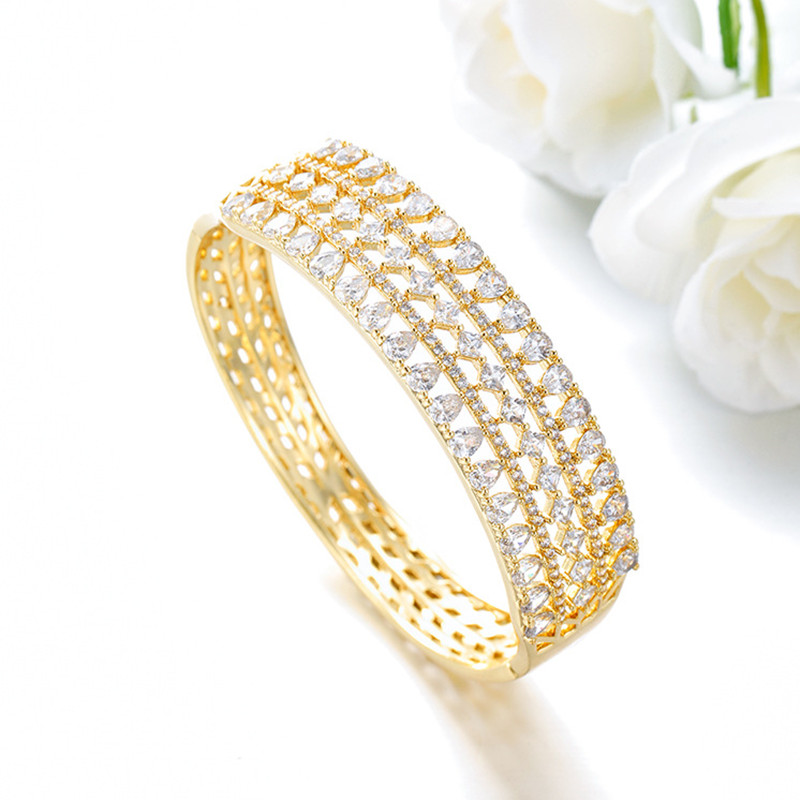 Fine Jewelry Dainty CZ Bangle for Women 14K Gold Plated Cubic Zirconia Chunky Cuff Bracelet Bangle for Women Wedding Wristband Gifts - Image 2