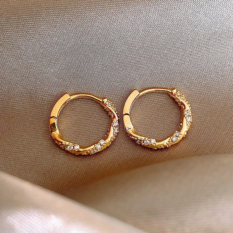 Dainty 18K Gold Plated Copper Paved Cubic Zirconia Twist CZ Huggie Hoop Earrings for Women Girls Fashion Jewelry Gifts - Image 2