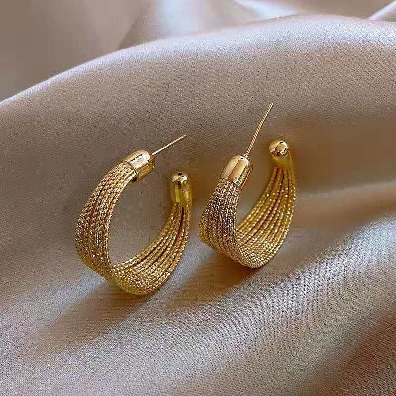 Personalized S925 Sterling Silver Post 18K Gold Plated Copper Multiple Wires Loops C Shape Hoop Earrings for Women Trendy and Elegant Jewelry Gifts - Image 2