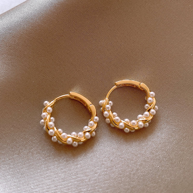 Dainty Pearl Earrings Loops Dangle Drop Earrings 18K Gold Plated Copper Twrist Loops with Pearl Hoop Earrings for Women Birthday Wedding Jewelry Gifts - Image 2