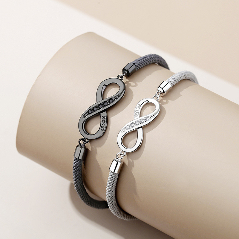 Unique Love Infinite Couple Bracelets Woven Bracelet CZ Cubic Zirconia Digit 8 Charm Bracelets for Women Men Lovers Adjustable Bracelet Cuff Bangles Jewelry - Image 2