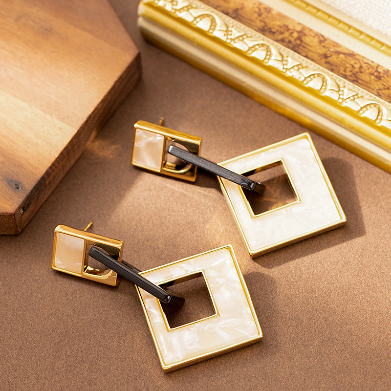 Chic Leopard and Shell Pattern Square Dangle Drop Earrings for Women Girls Trendy S925 Sterling Silver Post Geometric Earrings Jewelry Gifts - Image 2