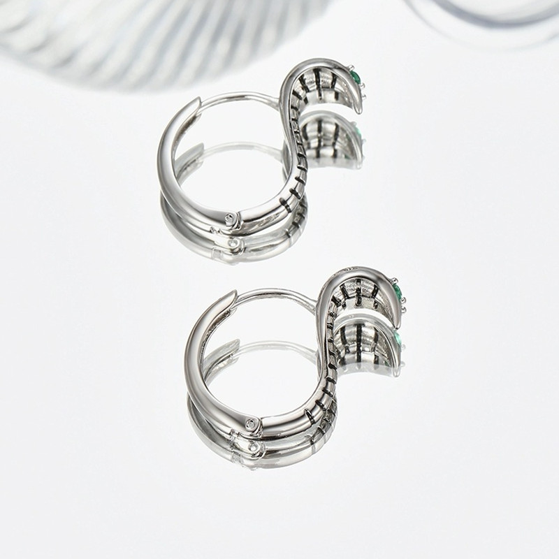 Silver Plated Green Rhinestone Snake Shape Hoop Earrings for Women Men Trendy Hoops Drop Earrings Jewelry Gifts - Image 3