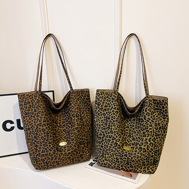 Chic Brown Leopard Print Large Canvas Bag for Women Custom Logo Tote Bags Trendy Shoulder Bags Ladies Handbags - Image 3