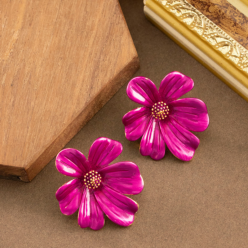 S925 Sterling Silver Post Earrings Colored Painted Flower Stud Earrings for Women Trendy Bohemian Dainty Flower Earrings for Girls Wedding Party Jewelry Gifts - Image 4