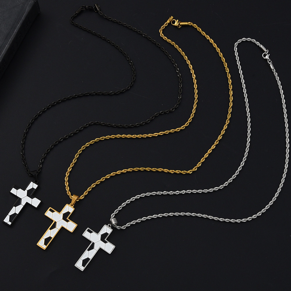 Trendy Sport Cross Necklace Silver Black Gold Plated Stainless Steel Enamel Football Cross Pendant Necklaces for Men Women Jewelry Gifts - Image 3