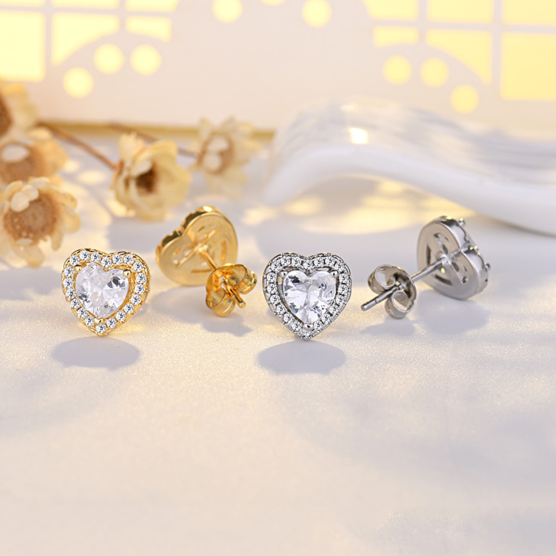 Dainty 18K Gold White Gold CZ Love Heart Stud Earrings for Women S925 Sterling Silver Post Wedding Earrings for Girls Romantic - Image 3