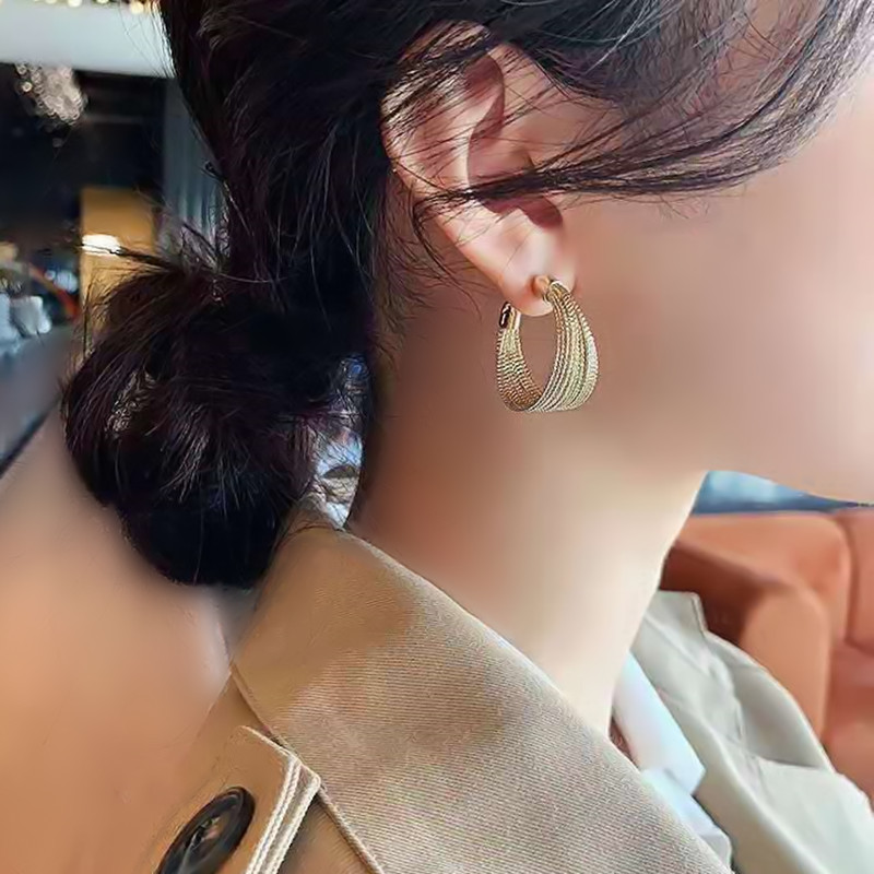 Personalized S925 Sterling Silver Post 18K Gold Plated Copper Multiple Wires Loops C Shape Hoop Earrings for Women Trendy and Elegant Jewelry Gifts - Image 4