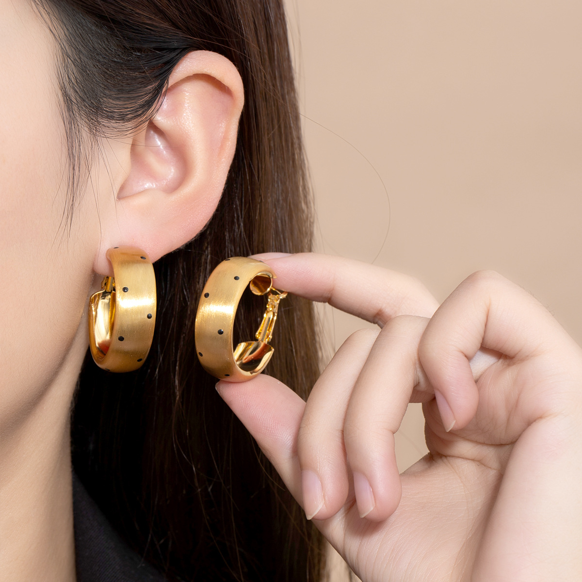 Elegant 925 Sterling Silver Post 18K Gold Plated Copper with Black Spots Exaggerated Chunky Open Hoop Earrings for Women Chic Jewelry Gifts - Image 3