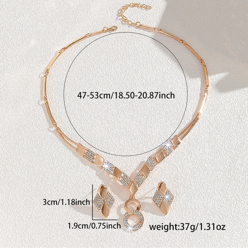 Dainty Gold plated Rhinestone Diamond Stud Earrings and Digit 8 Pendant Necklaces Jewelry Set for Women Girls Party Birthday Show Jewelry Accessories - Image 5