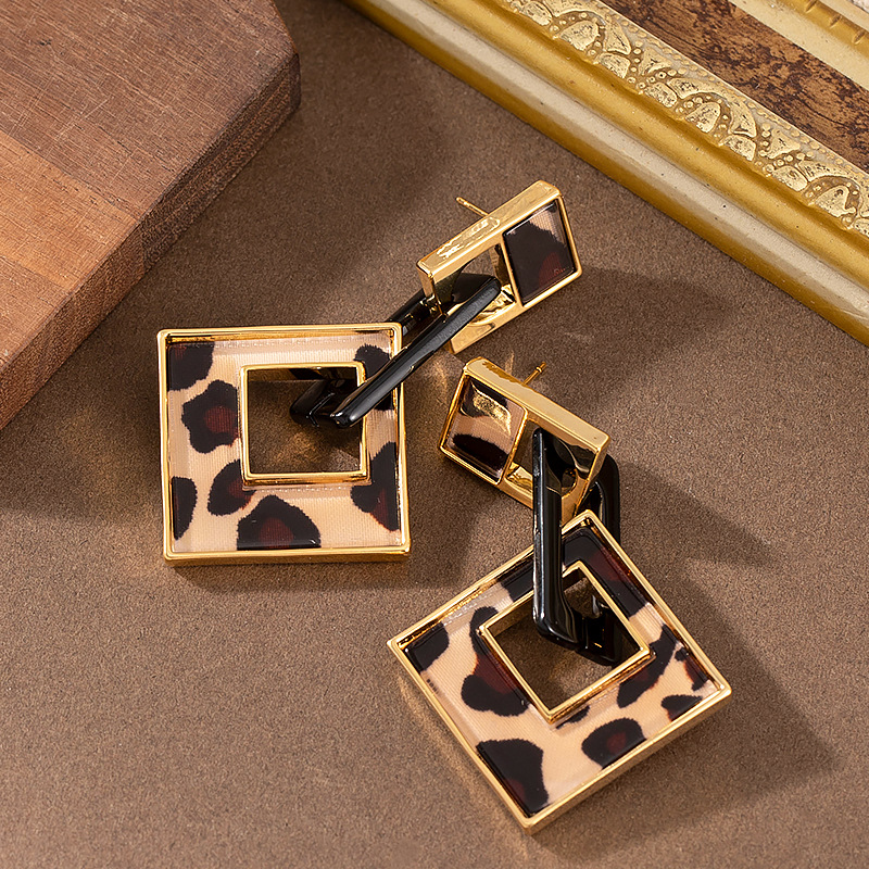 Chic Leopard and Shell Pattern Square Dangle Drop Earrings for Women Girls Trendy S925 Sterling Silver Post Geometric Earrings Jewelry Gifts - Image 7