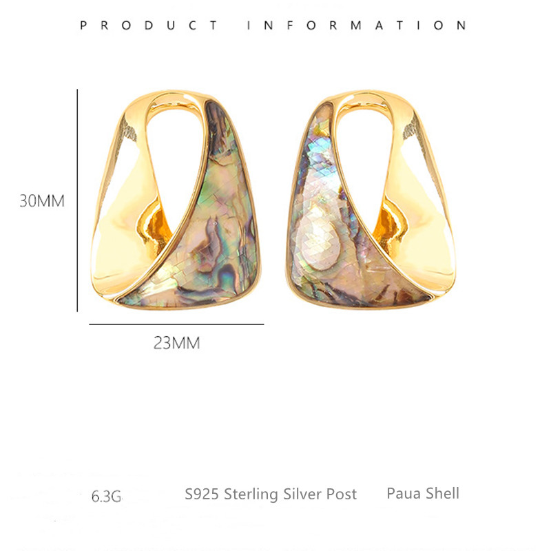 Fine Jewelry S925 Sterling Silver Post Gold Geometric Irregular Twist Paua Shell Chunky Hoop Earrings for Women Girls Boho Beach Party Drop Earrings Jewelry Gifts - Image 4